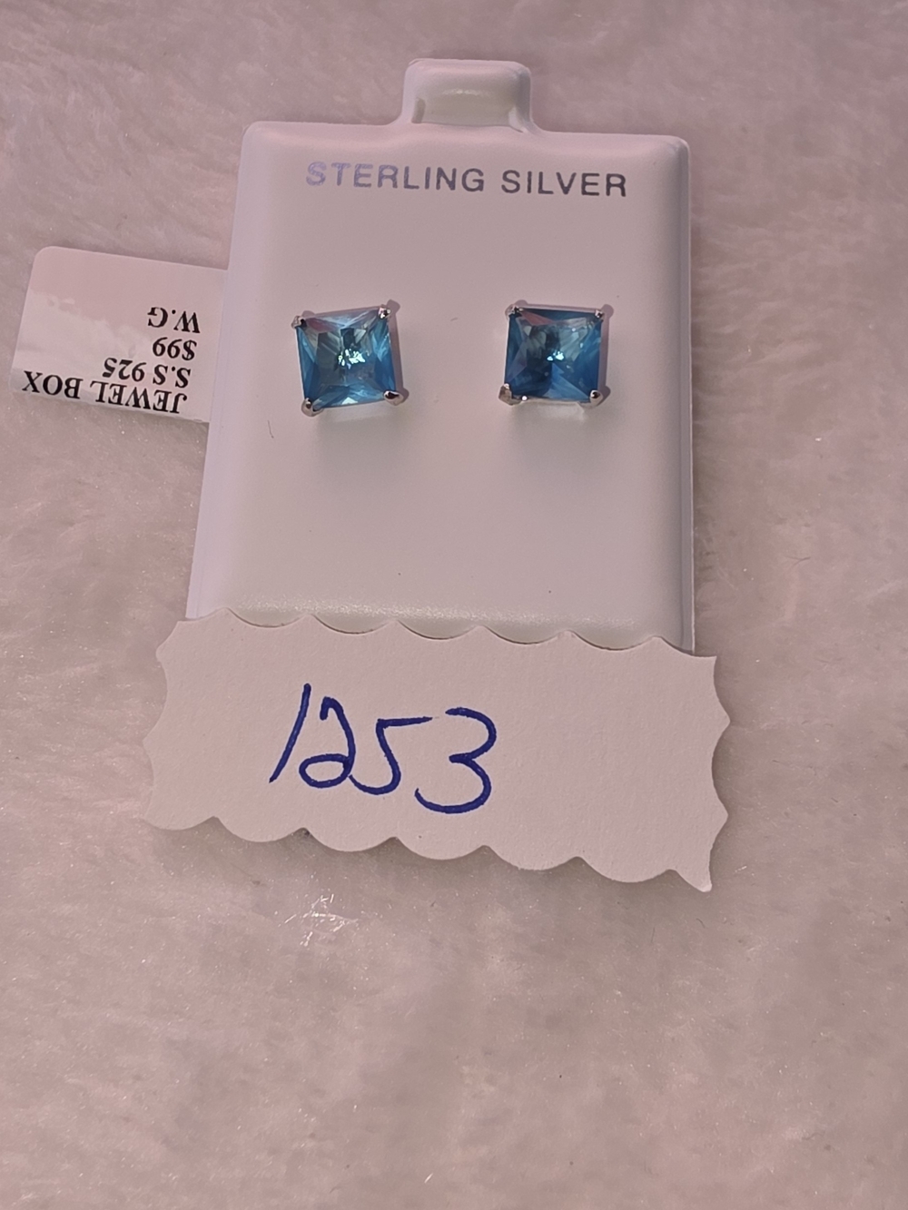 Sterling Silver Blue Square Stud Earrings